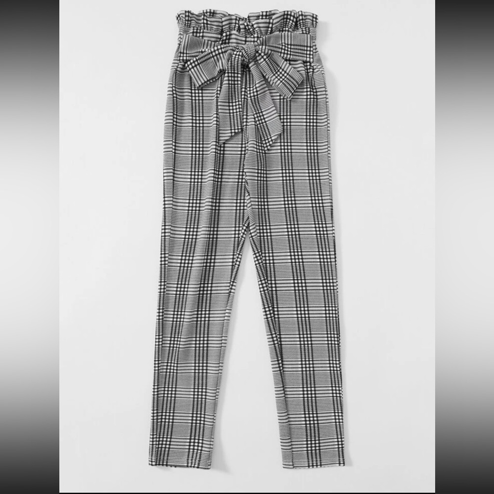 Paperbag Waist Belted Plaid Pants